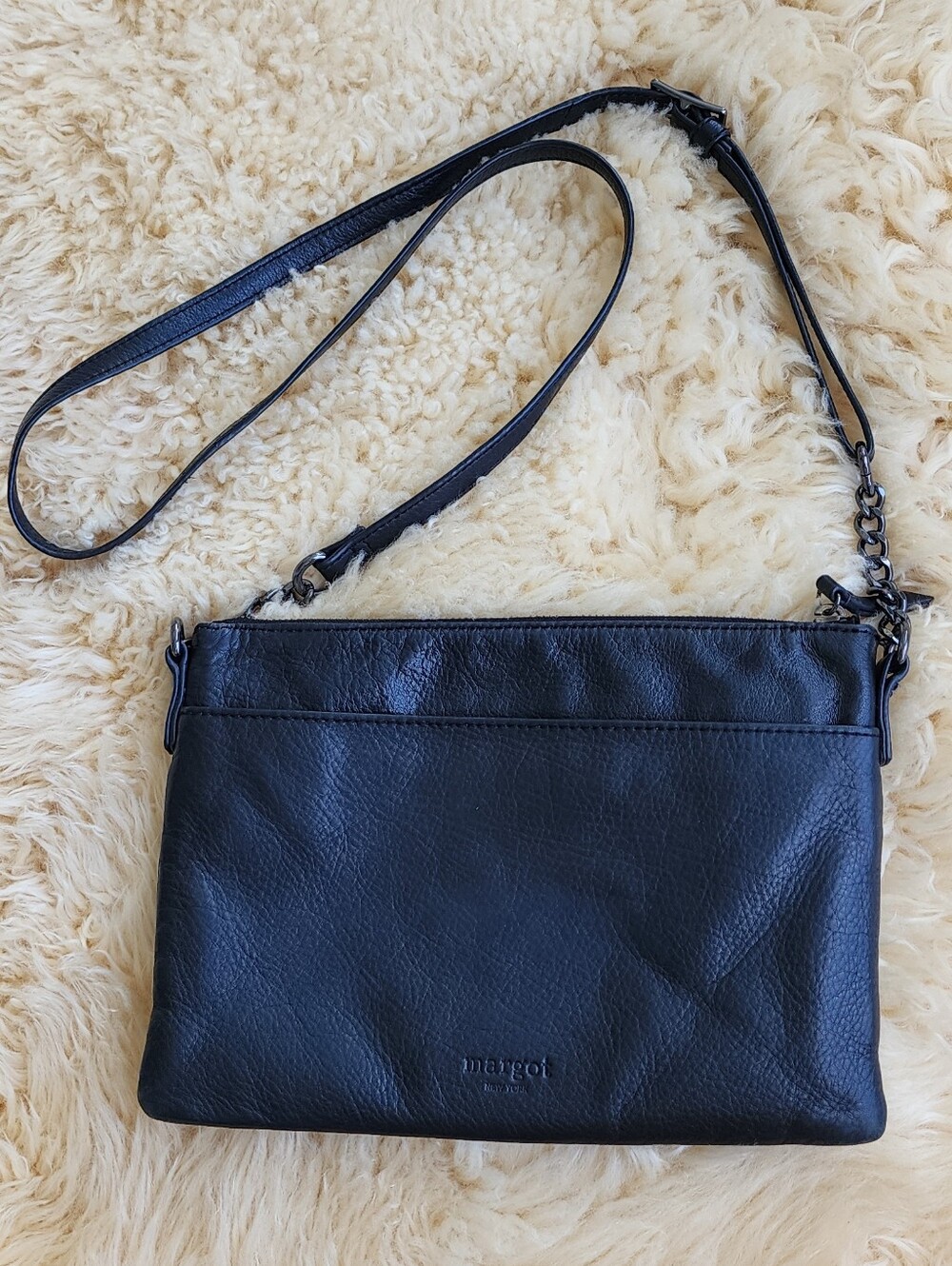 margot Black Leather Crossbody Clutch with Adjustable Strap